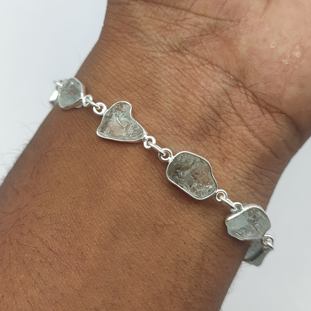 Aquamarine 925 Sterling Silver Rough Stone Bracelet