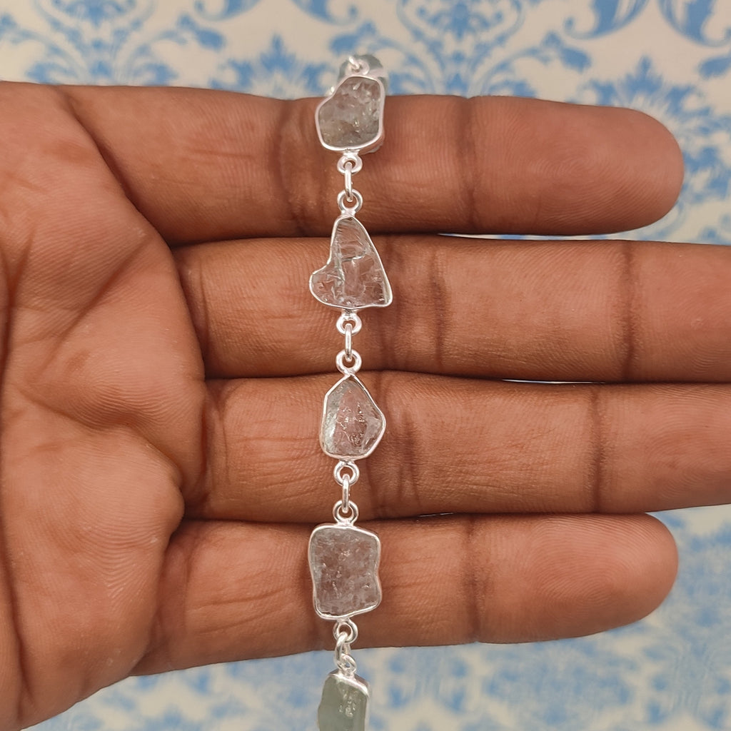 Aquamarine 925 Sterling Silver Rough Stone Bracelet