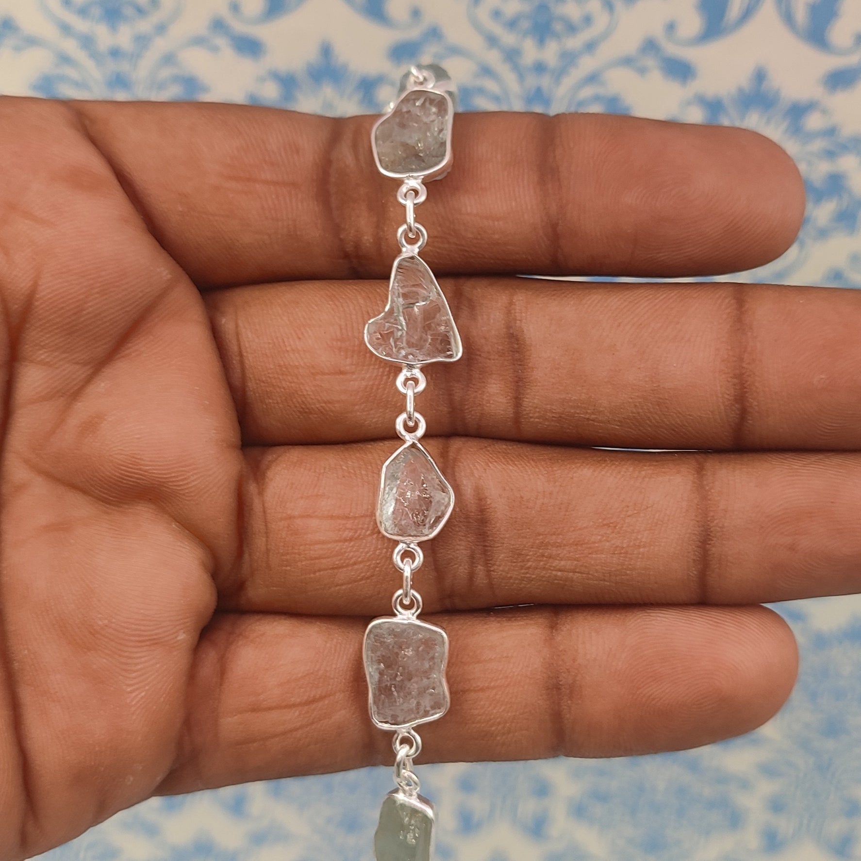 Aquamarine 925 Sterling Silver Rough Stone Bracelet