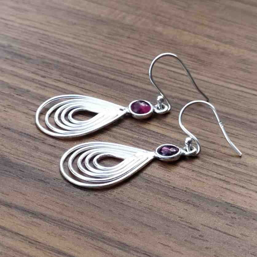 Fine 925 Sterling Silver Garnet Earrings