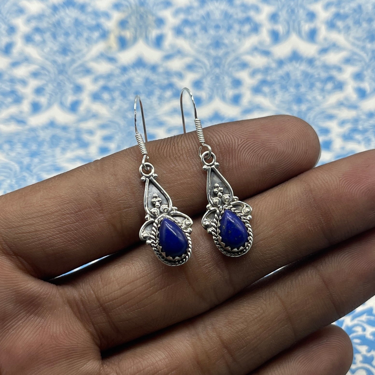 Drop Shape Lapis Lazuli  Gemstone Earrings – 925 Silver Minimal Style