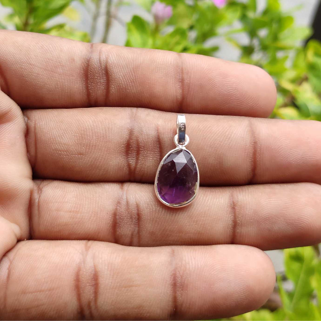 Thin Bezel Amethyst 925 Silver Pendant Handmade Gift Wholesale