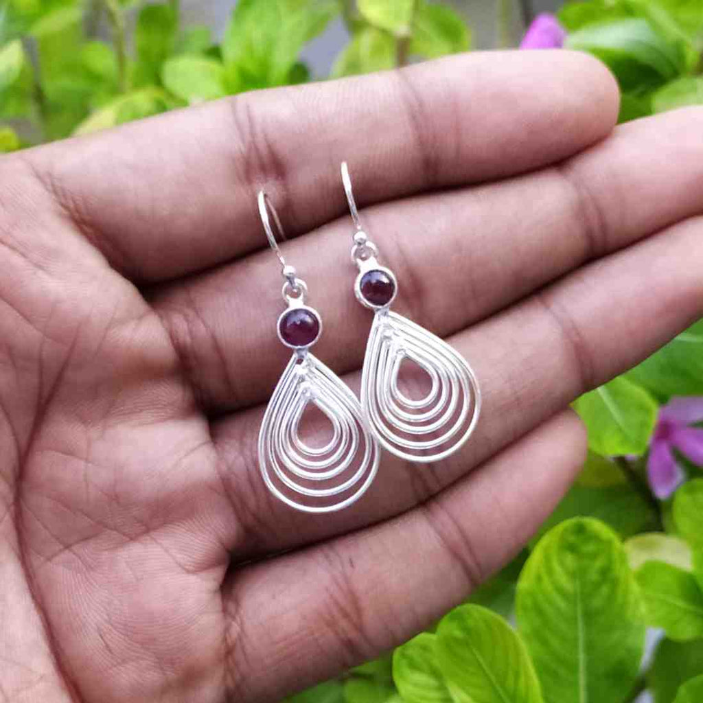Fine 925 Sterling Silver Garnet Earrings