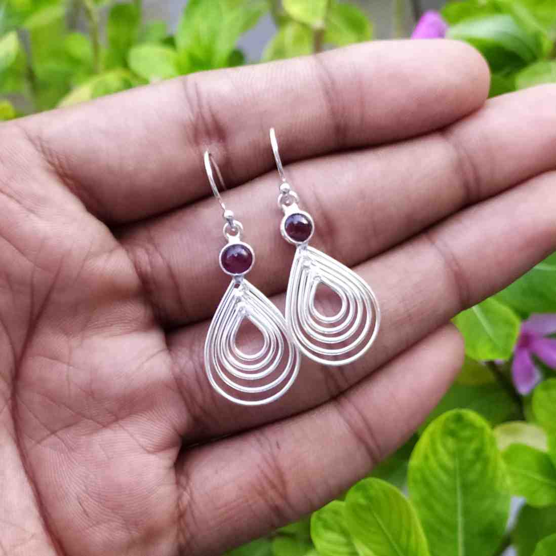 Fine 925 Sterling Silver Garnet Earrings