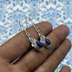 Drop Shape Lapis Lazuli  Gemstone Earrings – 925 Silver Minimal Style