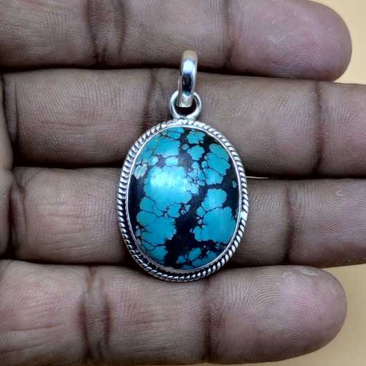 Oval Turquoise 925 Silver Handmade Pendant Wholesale