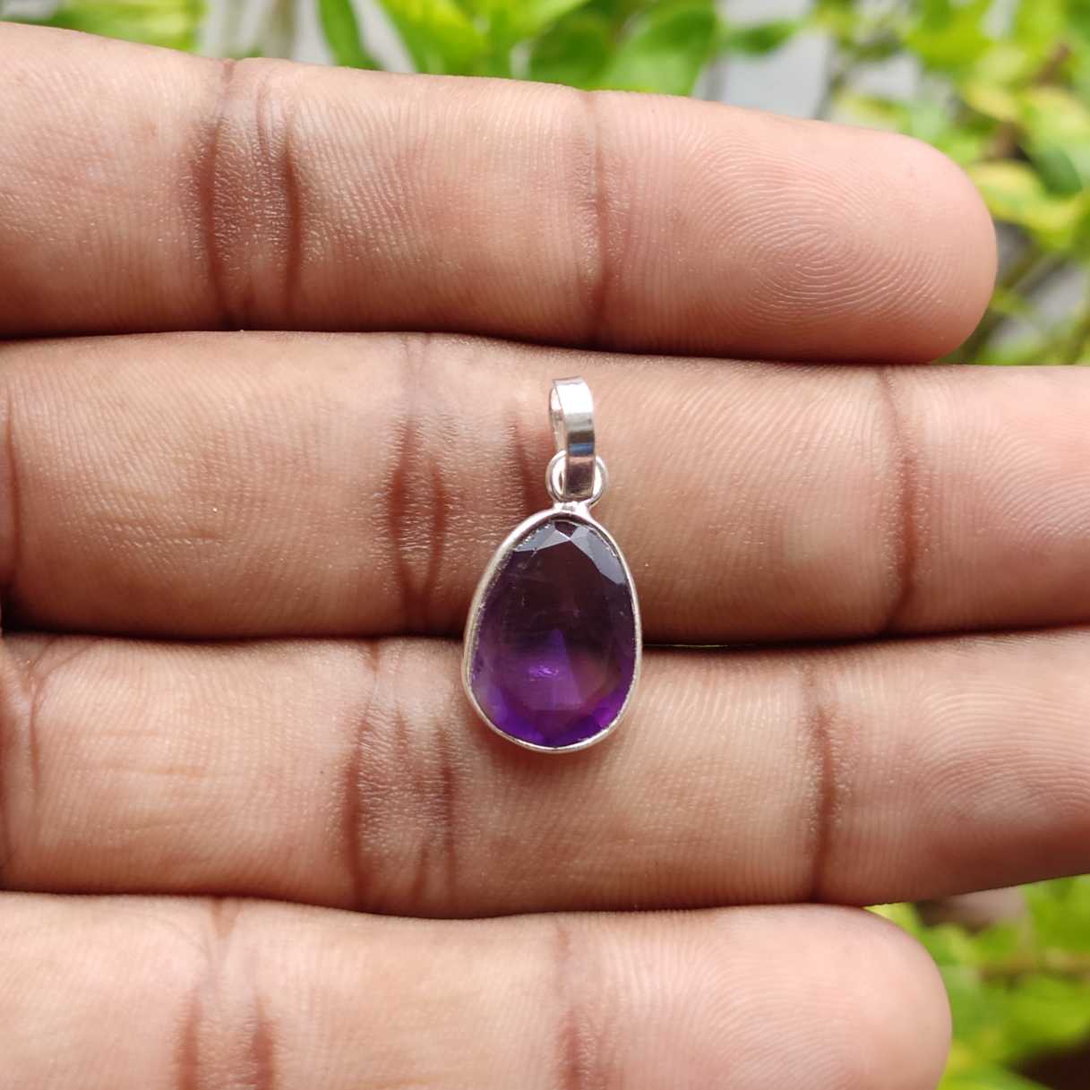 Thin Bezel Amethyst 925 Silver Pendant Handmade Gift Wholesale