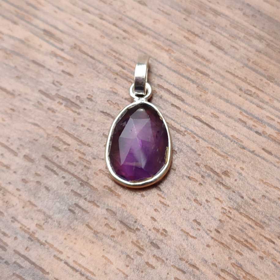 Thin Bezel Amethyst 925 Silver Pendant Handmade Gift Wholesale