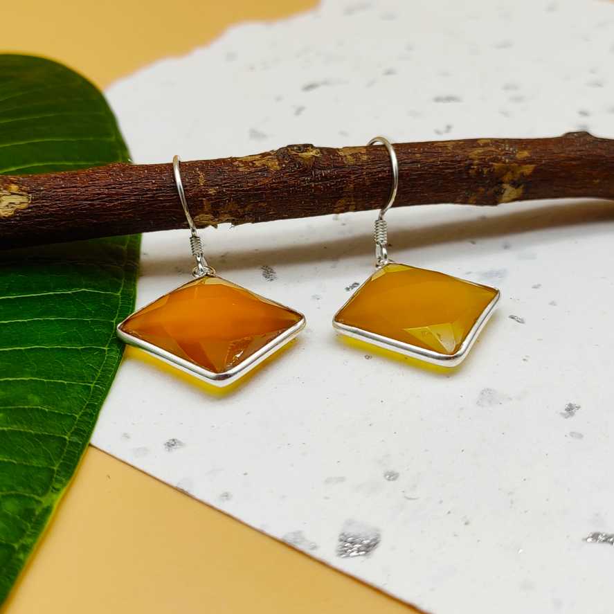 Yellow Chalcedony Cushion Shape Gemstone Earring