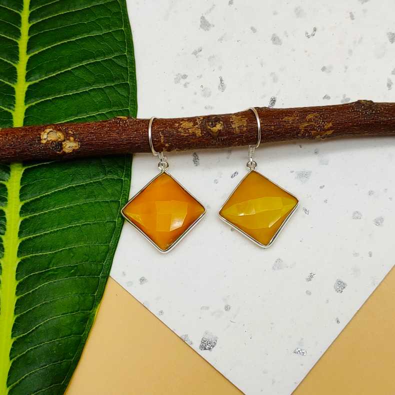 Yellow Chalcedony Cushion Shape Gemstone Earring