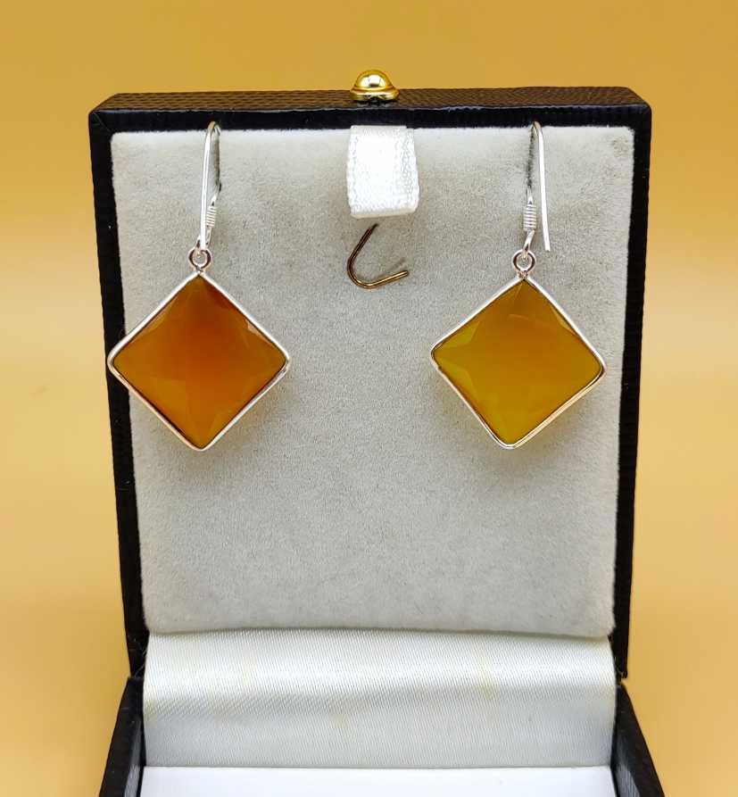 Yellow Chalcedony Cushion Shape Gemstone Earring