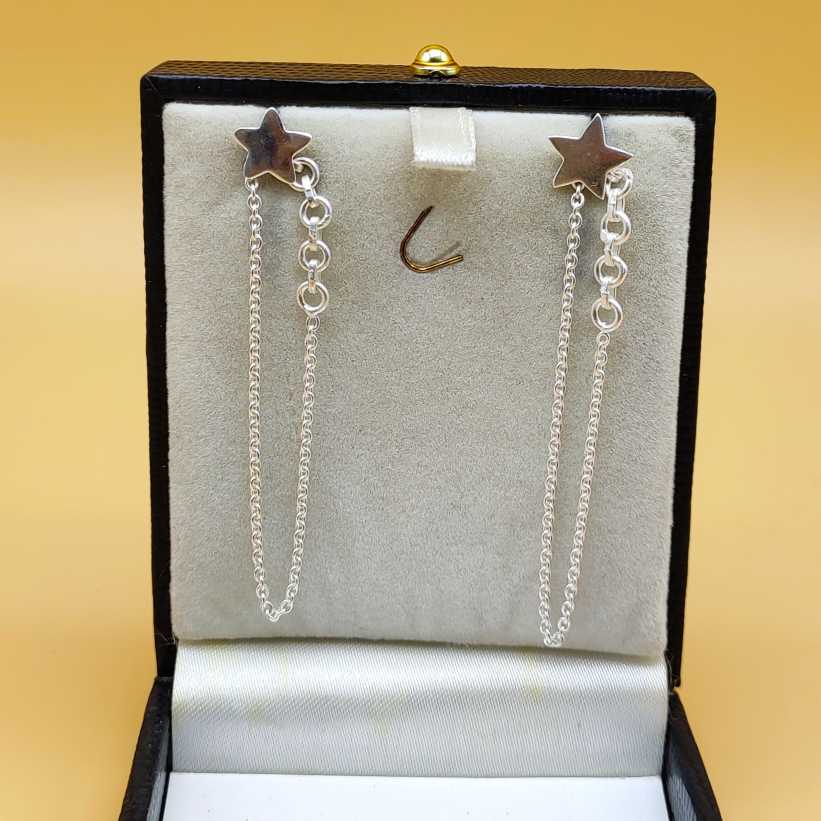 Star Shape Cuff Earring With Chain Solid 925 Silver