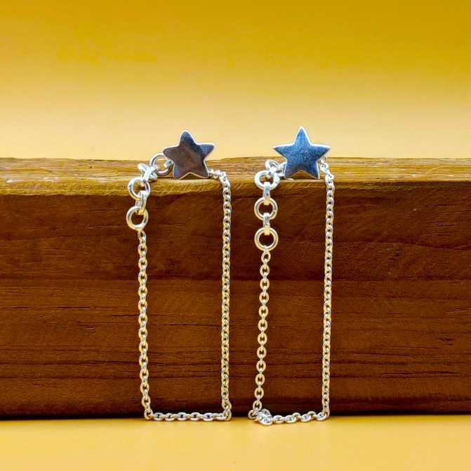 Star Shape Cuff Earring With Chain Solid 925 Silver