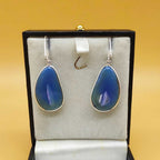 Elegant Blue Agate Gemstone Dangle Earrings Made In 925 Sterling Silver