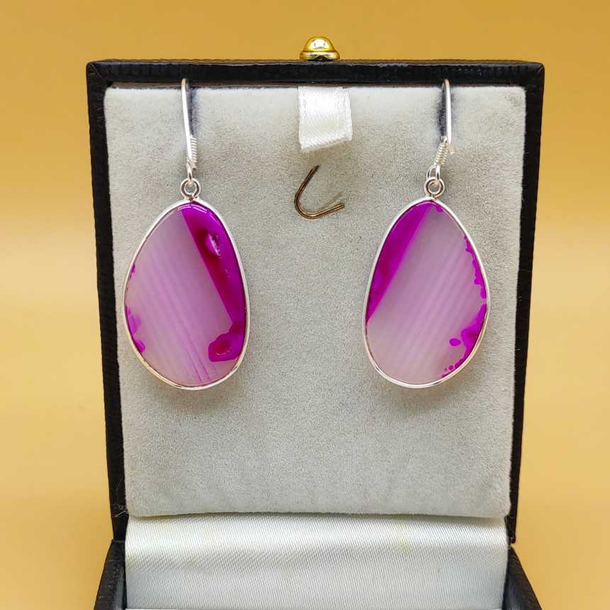 Elegant Pink Agate Gemstone Dangle Earrings Made In 925 Sterling Silver