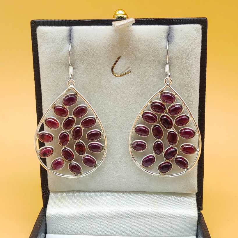 Statement Garnet Multi Gemstone One Of A Kind Dangle Earrings 925 Sterling Silver