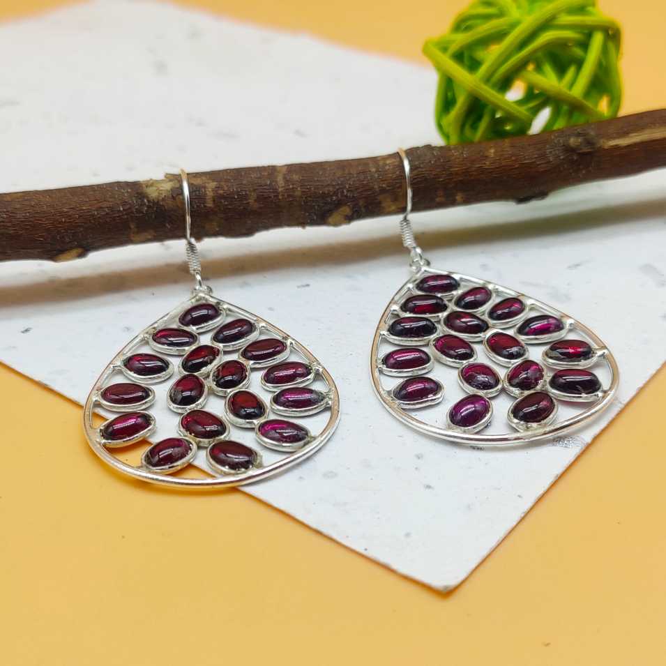 Statement Garnet Multi Gemstone One Of A Kind Dangle Earrings 925 Sterling Silver
