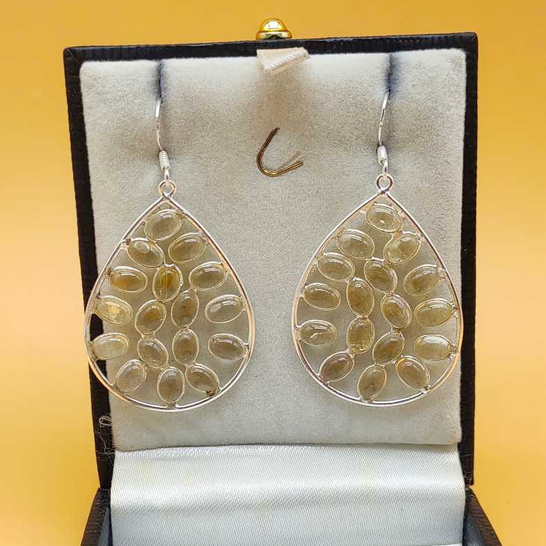 Statement Citrine Multi Gemstone One Of A Kind Dangle Earrings 925 Sterling Silver
