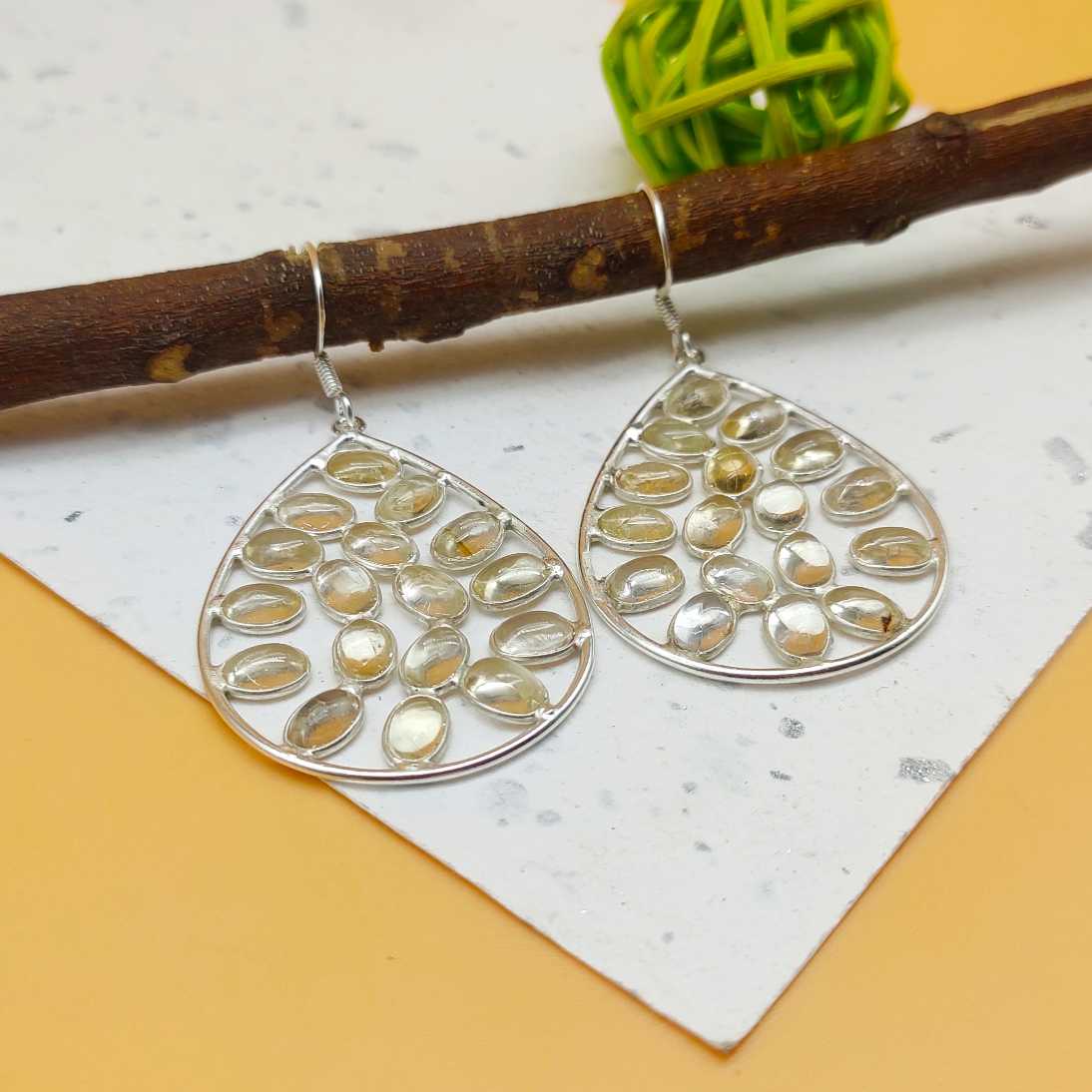 Statement Citrine Multi Gemstone One Of A Kind Dangle Earrings 925 Sterling Silver