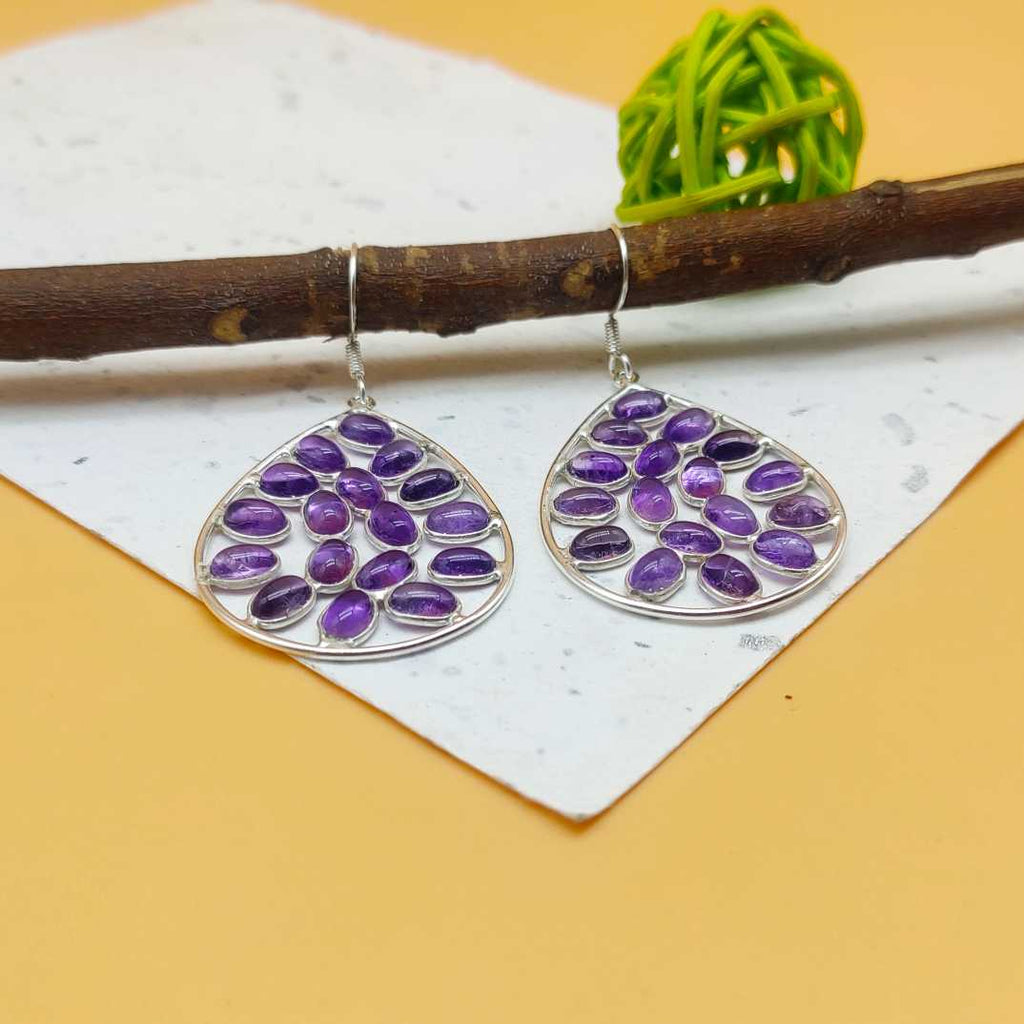 Statement Amethyst Multi Gemstone One Of A Kind Dangle Earrings 925 Sterling Silver
