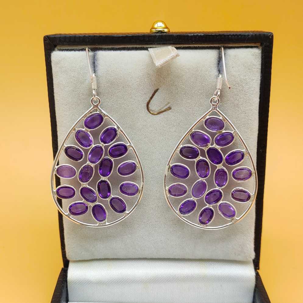 Statement Amethyst Multi Gemstone One Of A Kind Dangle Earrings 925 Sterling Silver