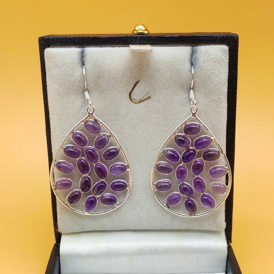 Statement Amethyst Multi Gemstone One Of A Kind Dangle Earrings 925 Sterling Silver