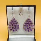 Statement Amethyst Multi Gemstone One Of A Kind Dangle Earrings 925 Sterling Silver