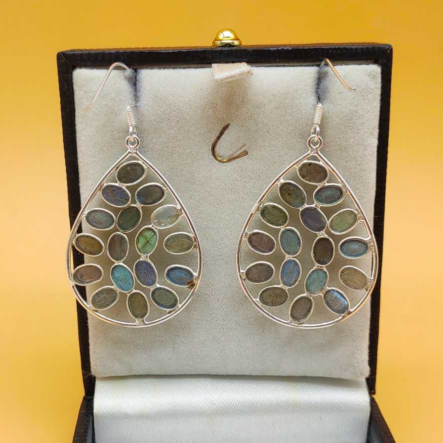 Statement Labradorite Multi Gemstone One Of A Kind Dangle Earrings 925 Sterling Silver