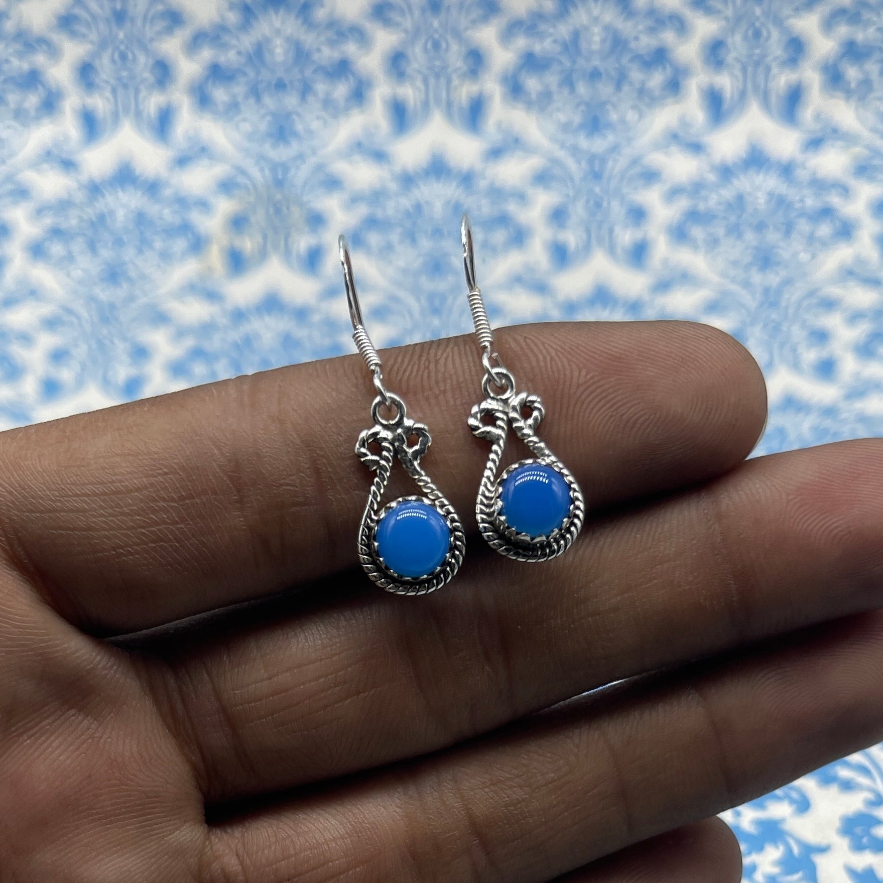 Chalcedony  Gemstone Earrings – 925 Silver Minimal Round Style