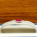 Fine Dainty Ruby Oval Stone  Silver Chain Bracelet