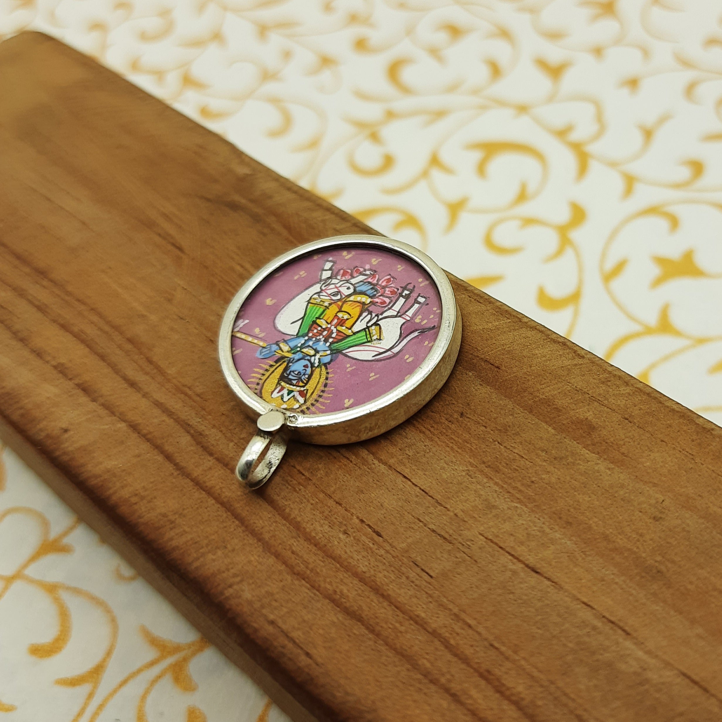 Lord Krishna Hand-Painted Pendant in 925 Sterling Silver – Divine Flute Art Jewelry