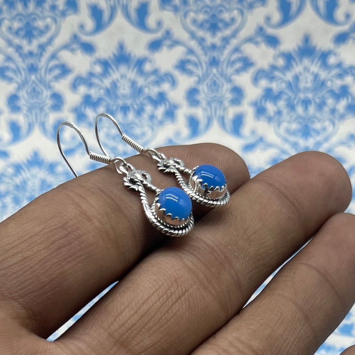 Chalcedony  Gemstone Earrings – 925 Silver Minimal Round Style