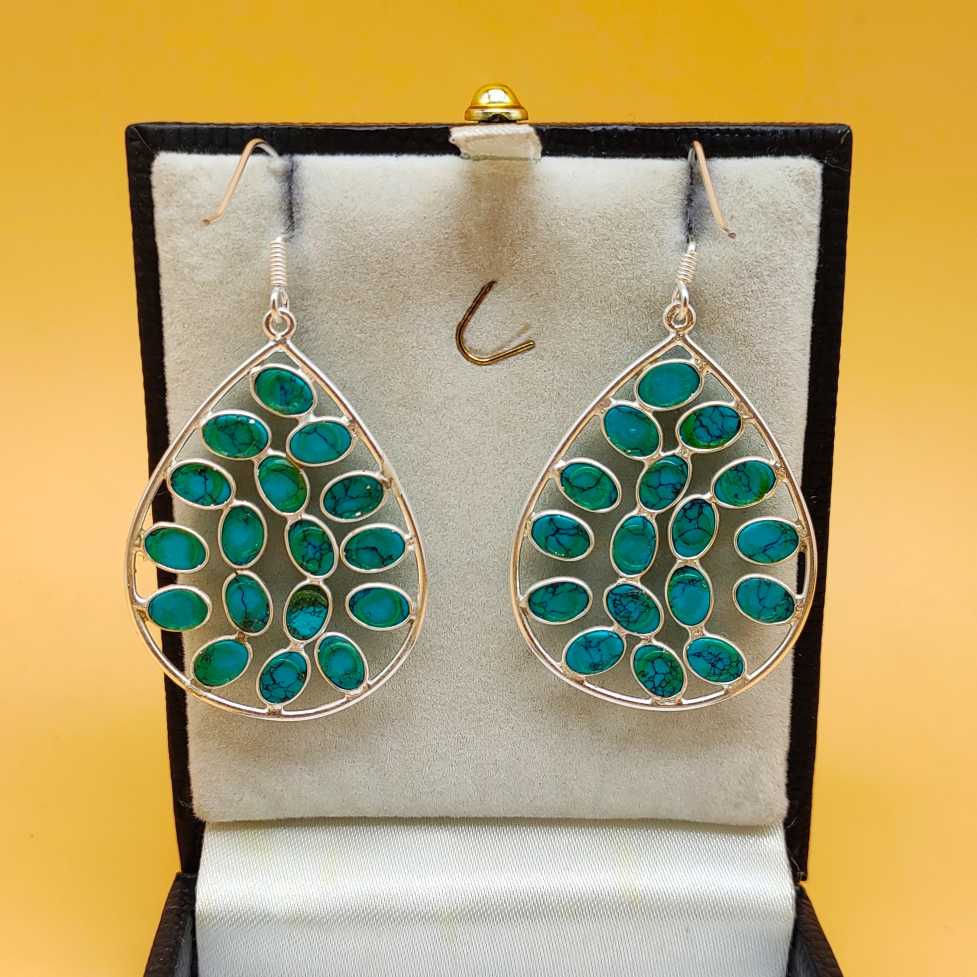 Statement Turquoise Multi Gemstone One Of A Kind Dangle Earrings 925 Sterling Silver