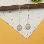 Rainbow Moonstone Threader Chain Earring Danglers 925 Solid Silver