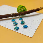 Blue Copper Turquoise Cushion Triple  Dangle Earrings in 925 Sterling Silver