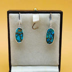 Blue Copper Turquoise Oval Dangle Earrings in 925 Sterling Silver