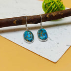 Blue Copper Turquoise Oval Dangle Earrings in 925 Sterling Silver