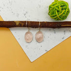 Rose Quartz Oval Dangle Earrings in 925 Sterling Silver