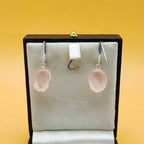 Rose Quartz Oval Dangle Earrings in 925 Sterling Silver