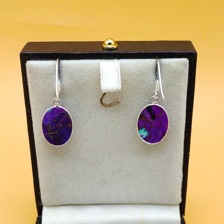 Purple Mohave Oval Dangle Earrings in 925 Sterling Silver