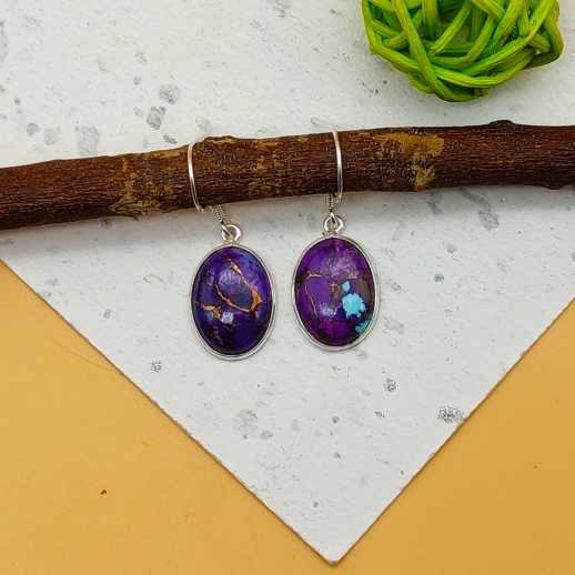 Purple Mohave Oval Dangle Earrings in 925 Sterling Silver
