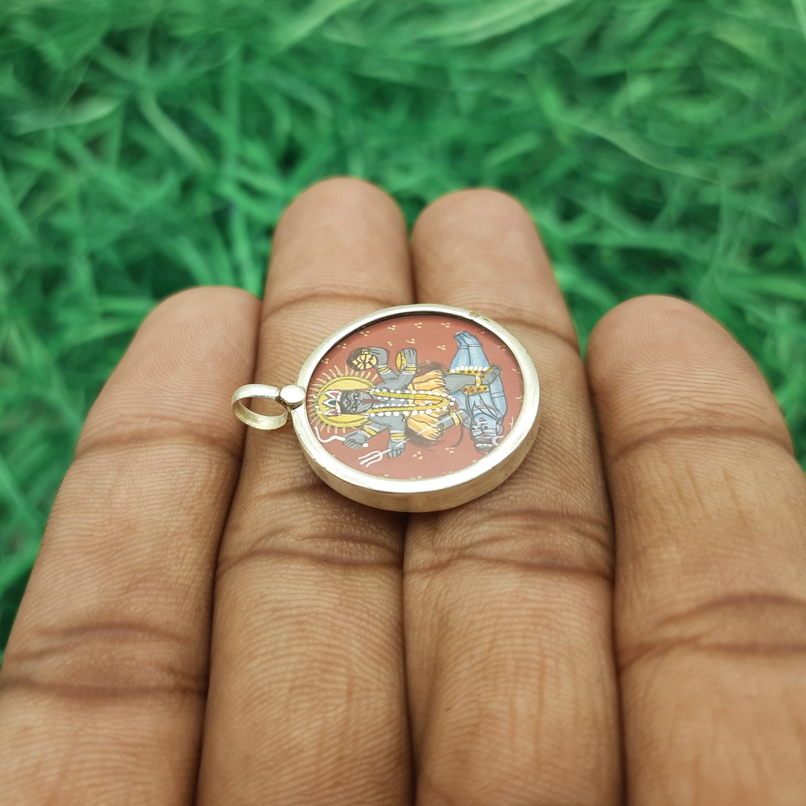 Goddess Kali Hand-Painted Pendant in 925 Sterling Silver – Powerful Divine Jewelry