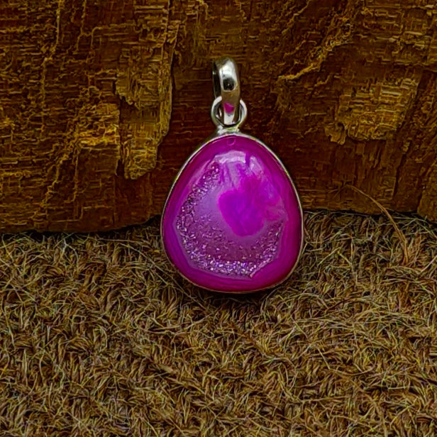 Pink Druzy 925 Silver Necklace Handmade Gift