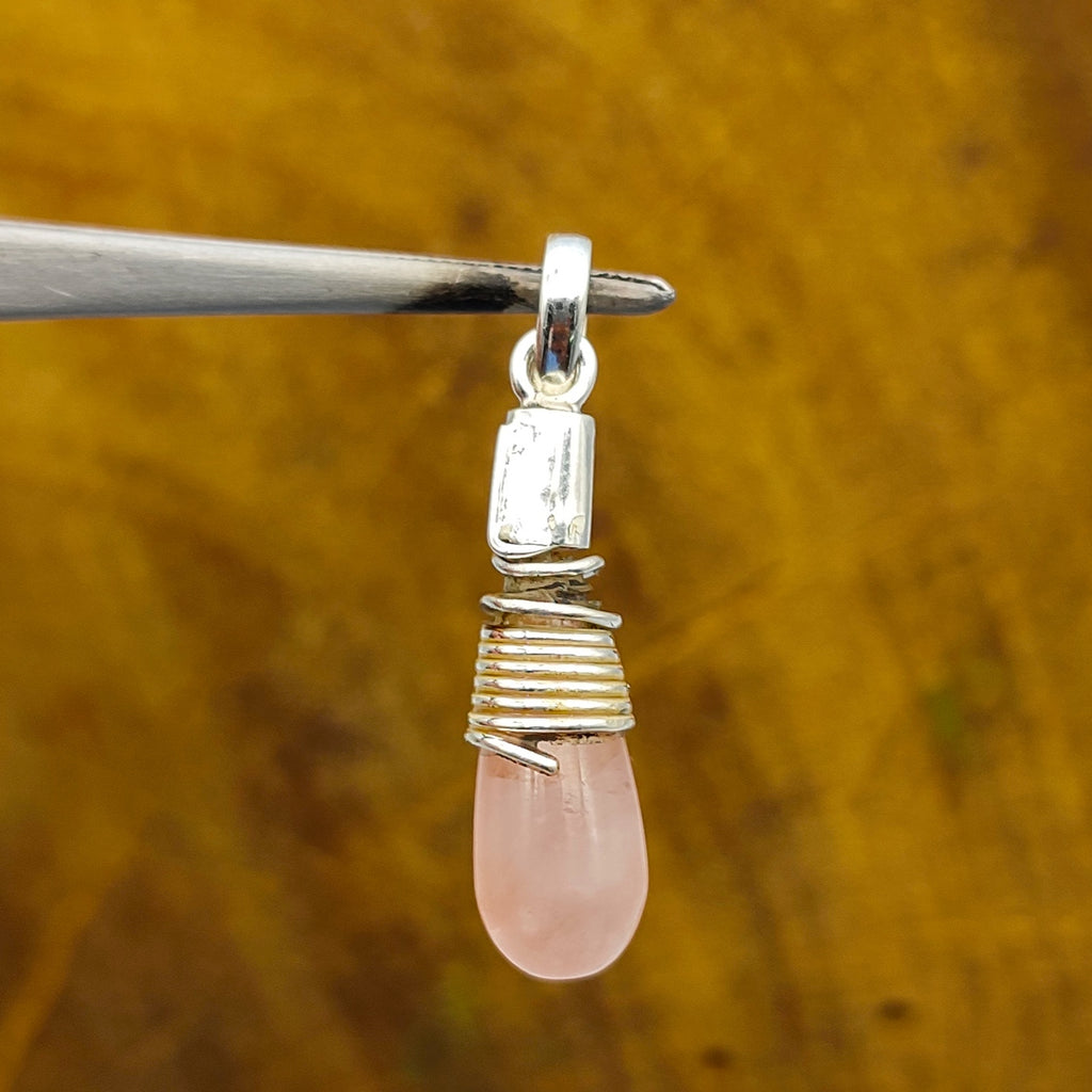 Rose Quartz Briolette Gemstone Nepali Bohemian Silver Pendant