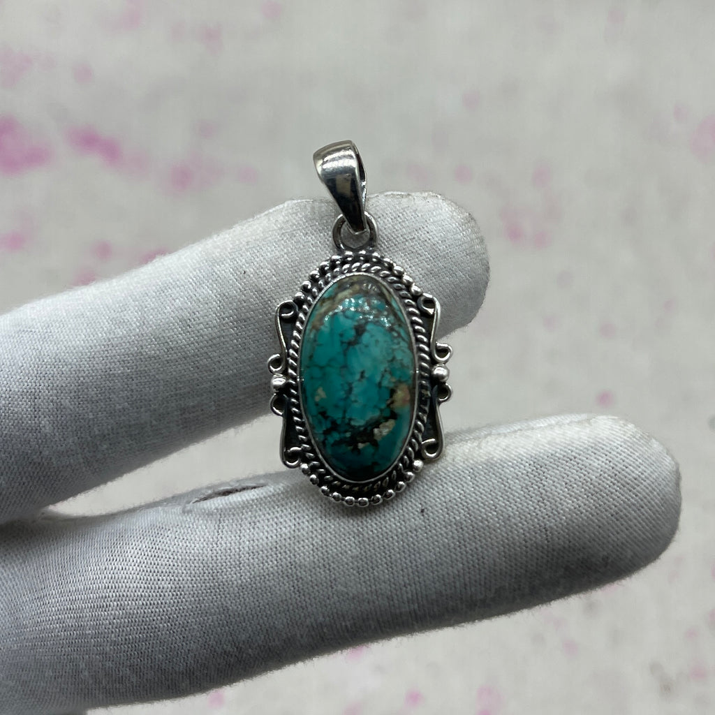 Tibet Turquoise 925 Sterling Silver Pendant – Tribal Bohemian Jewelry