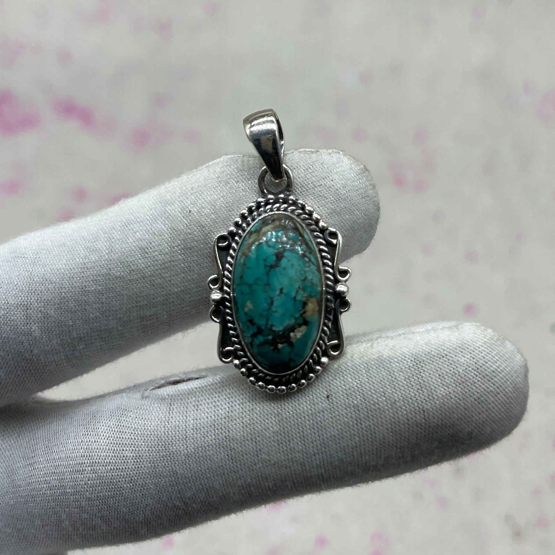 Tibet Turquoise 925 Sterling Silver Pendant – Tribal Bohemian Jewelry