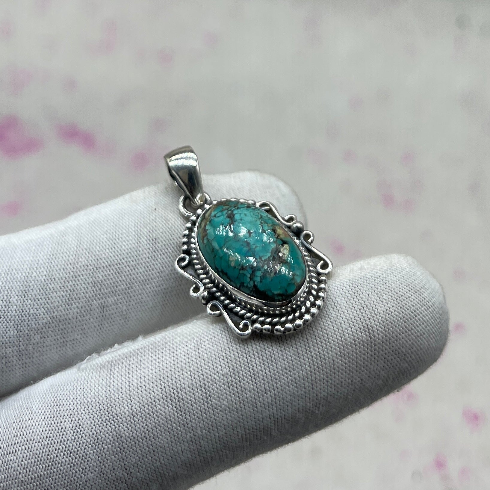 Tibet Turquoise 925 Sterling Silver Pendant – Tribal Bohemian Jewelry