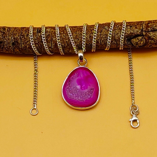Pink Druzy 925 Silver Necklace Handmade Gift