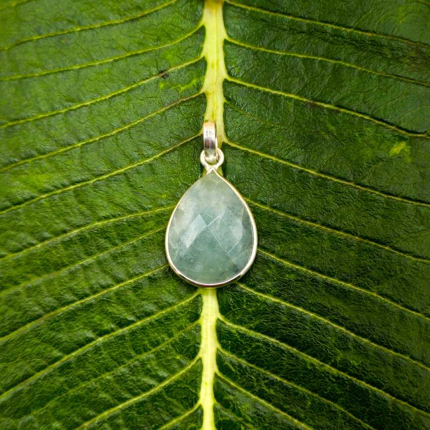 Natural Aquamarine Gemstone 925 Silver Pendant Fine Jewelry