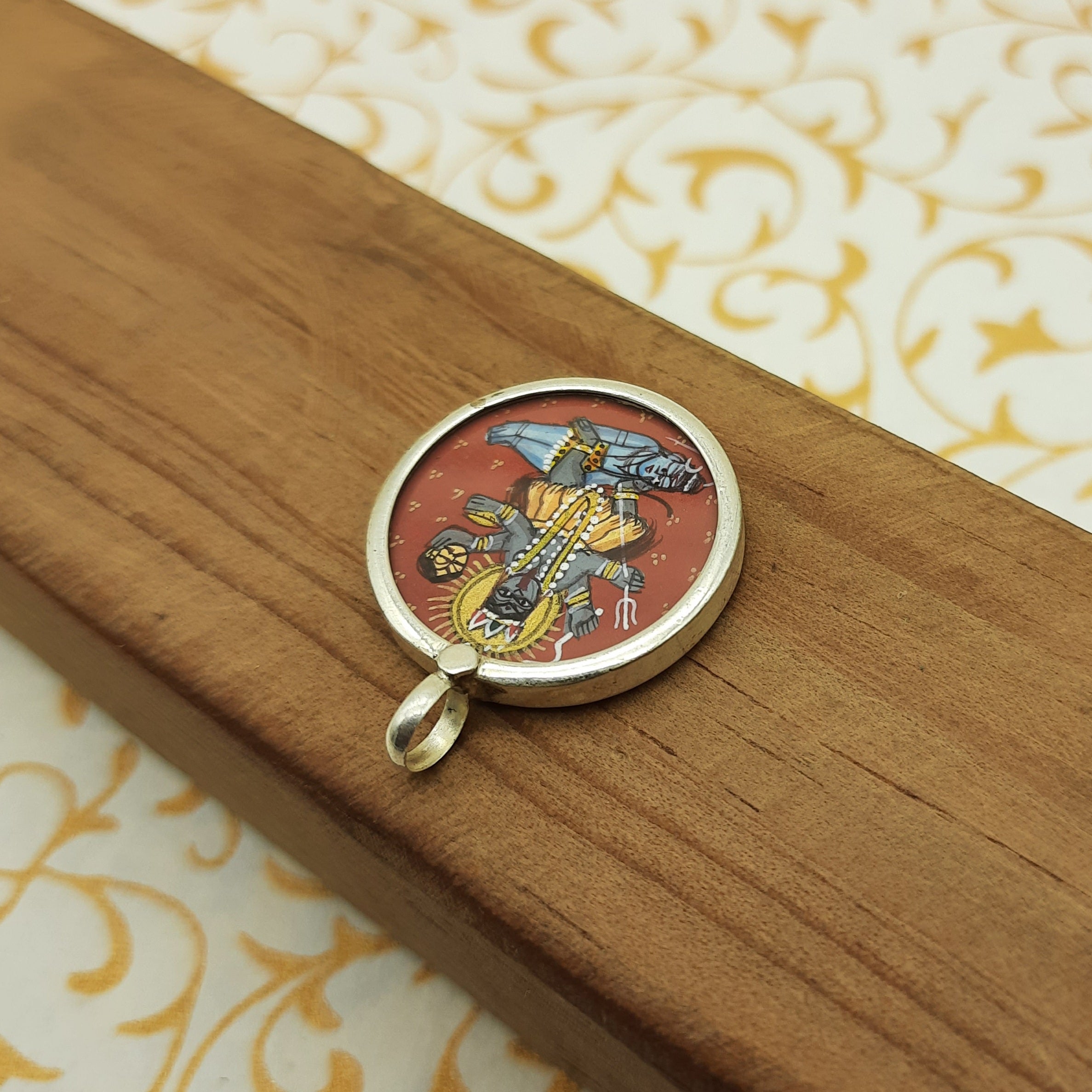 Goddess Kali Hand-Painted Pendant in 925 Sterling Silver – Powerful Divine Jewelry